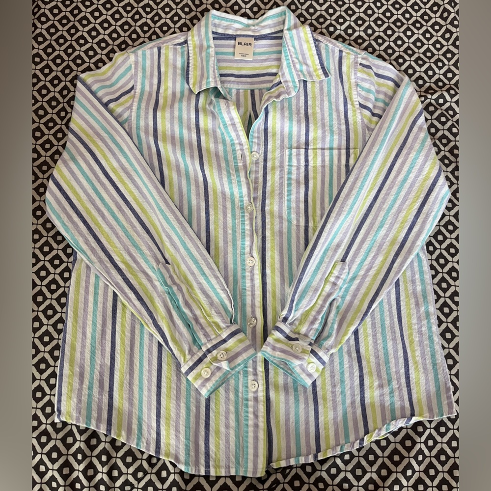 Blair Multi Color Stripped Long Sleeve Button Down Blouse